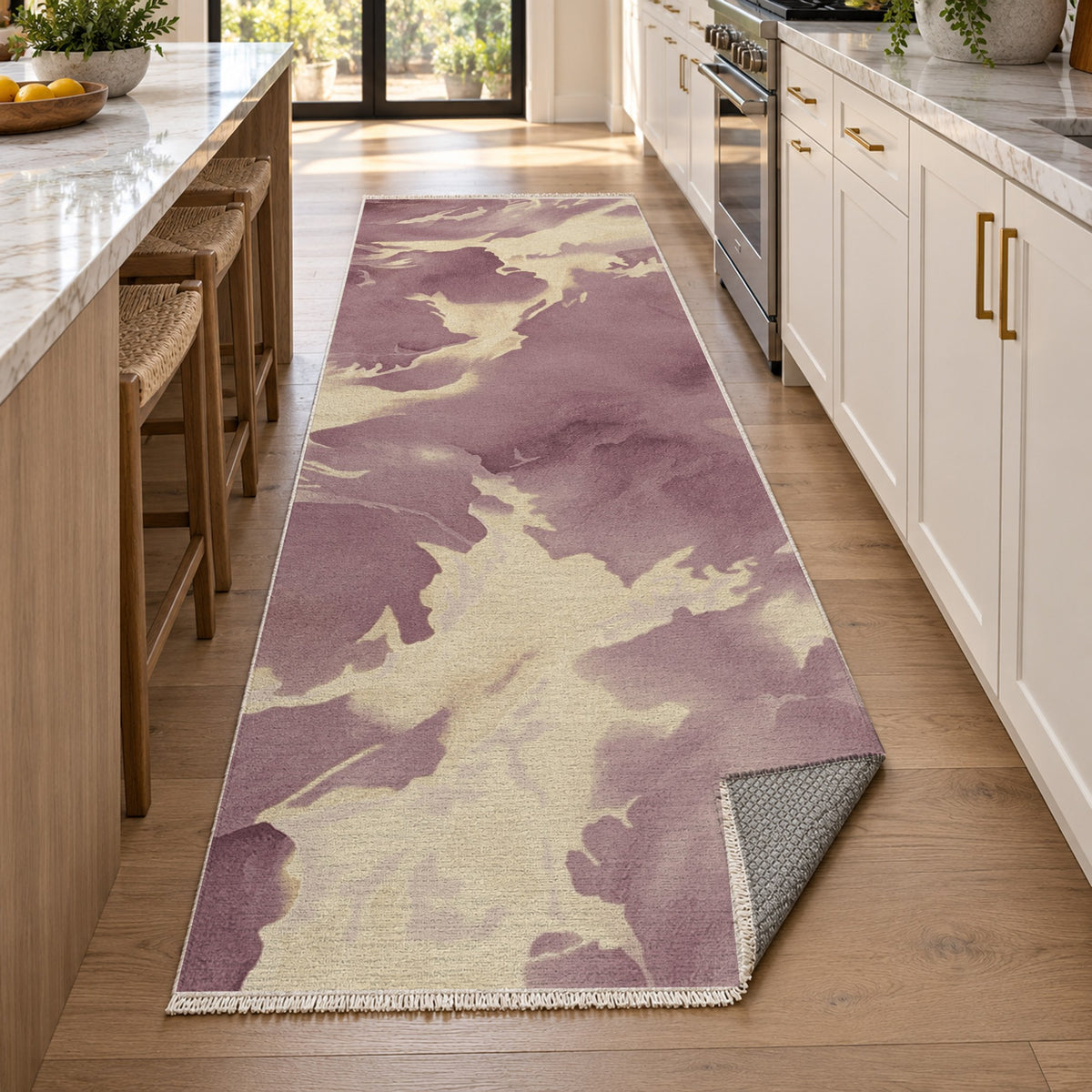 Flowing Mineral Burgundy Ivory Abstract Washable Rug — new york kitchen runner