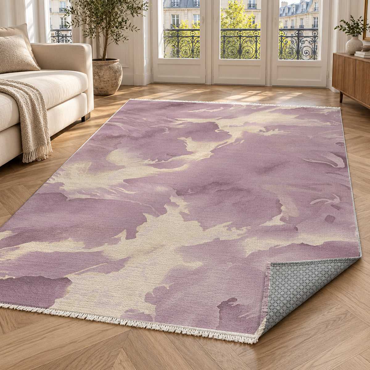 Flowing Mineral Dusty Rose Abstract Washable Rug — paris living