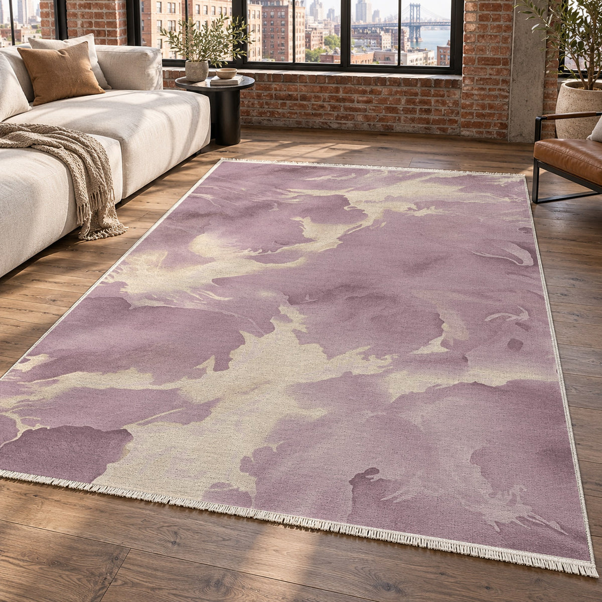 Flowing Mineral Dusty Rose Abstract Washable Rug — new york living