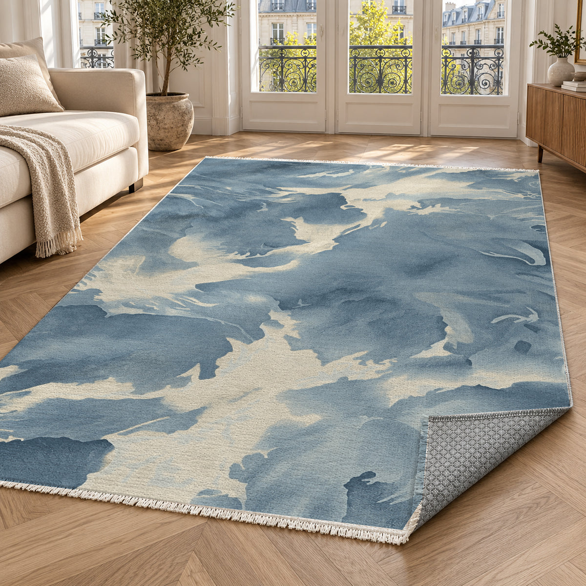 Flowing Mineral Navy Pearl Abstract Washable Rug — paris living
