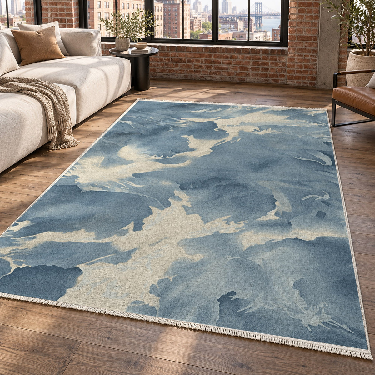 Flowing Mineral Navy Pearl Abstract Washable Rug — new york living