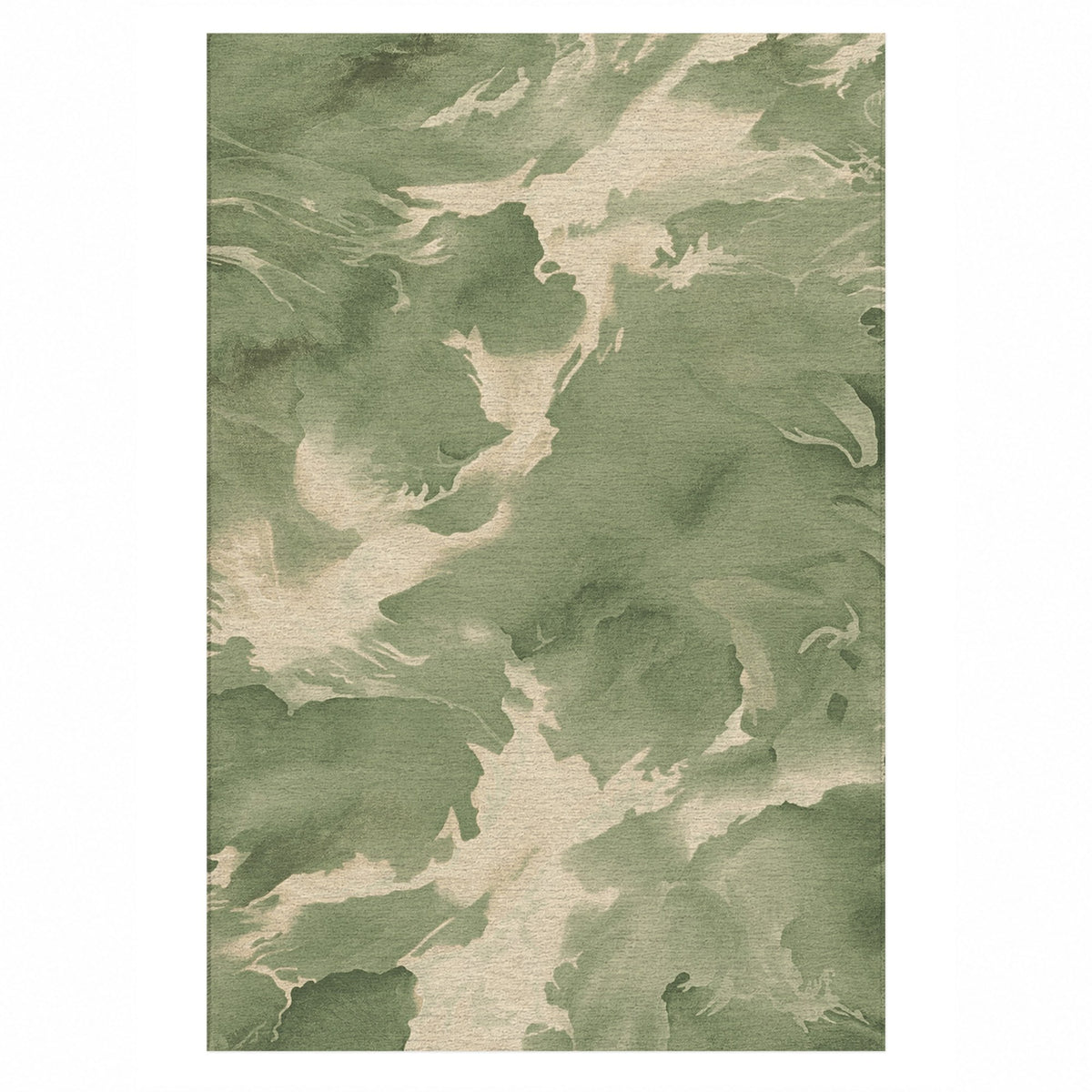 Flowing Mineral Olive Sand Abstract Washable Rug — top view