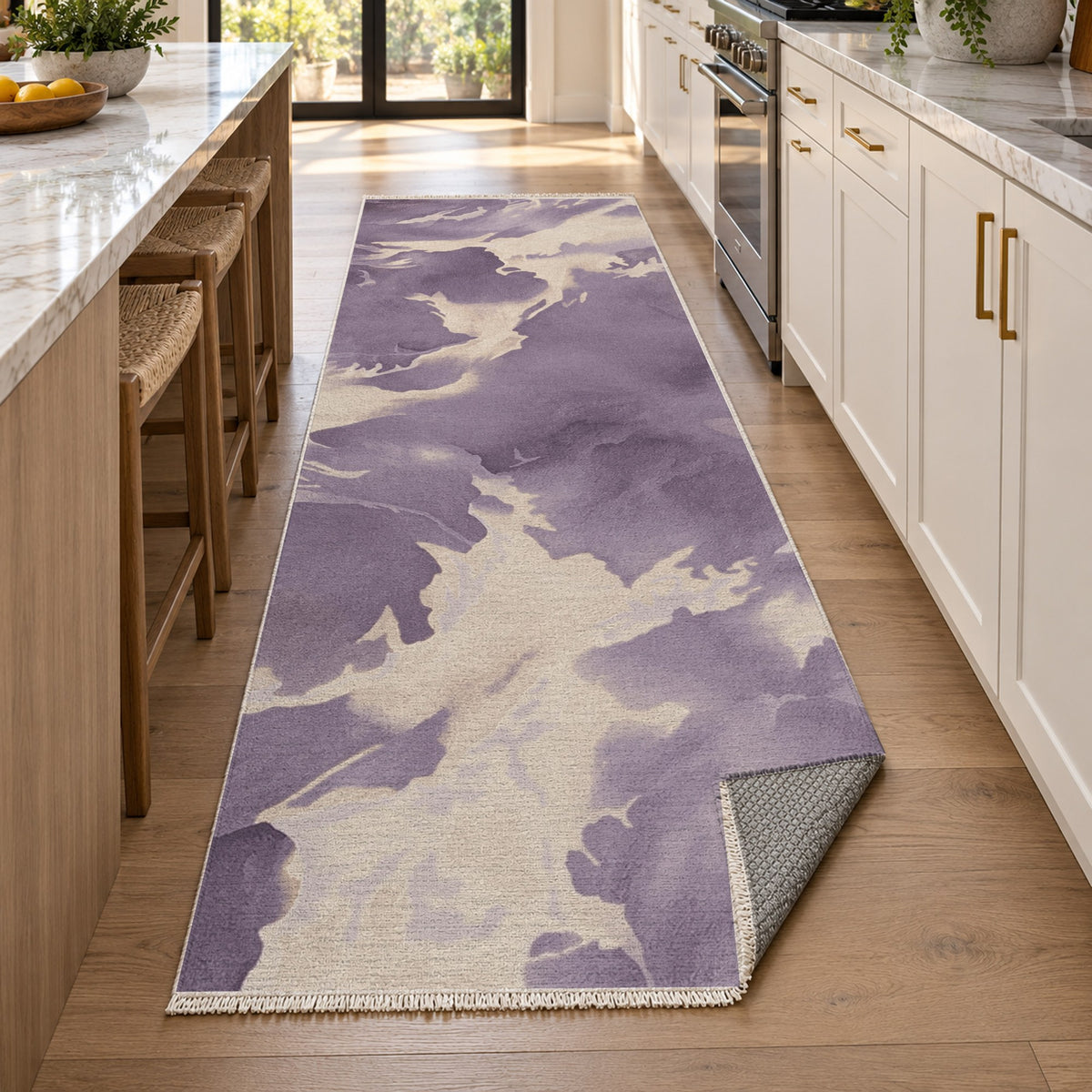 Flowing Mineral Plum Champagne Abstract Washable Rug — new york kitchen runner