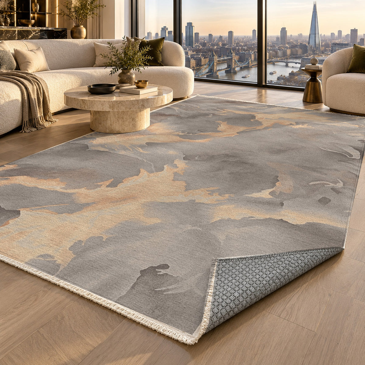 Flowing Mineral Rust Stone Abstract Washable Rug — london luxury living