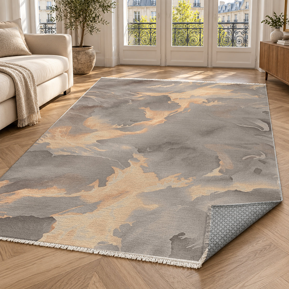 Flowing Mineral Rust Stone Abstract Washable Rug — paris living