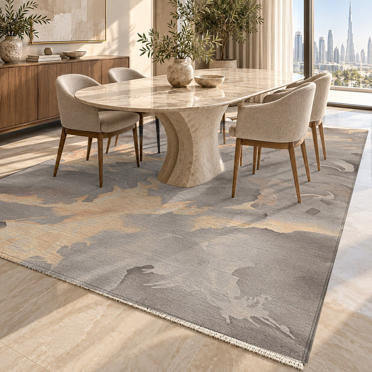 Flowing Mineral Rust Stone Abstract Washable Rug — dubai dining