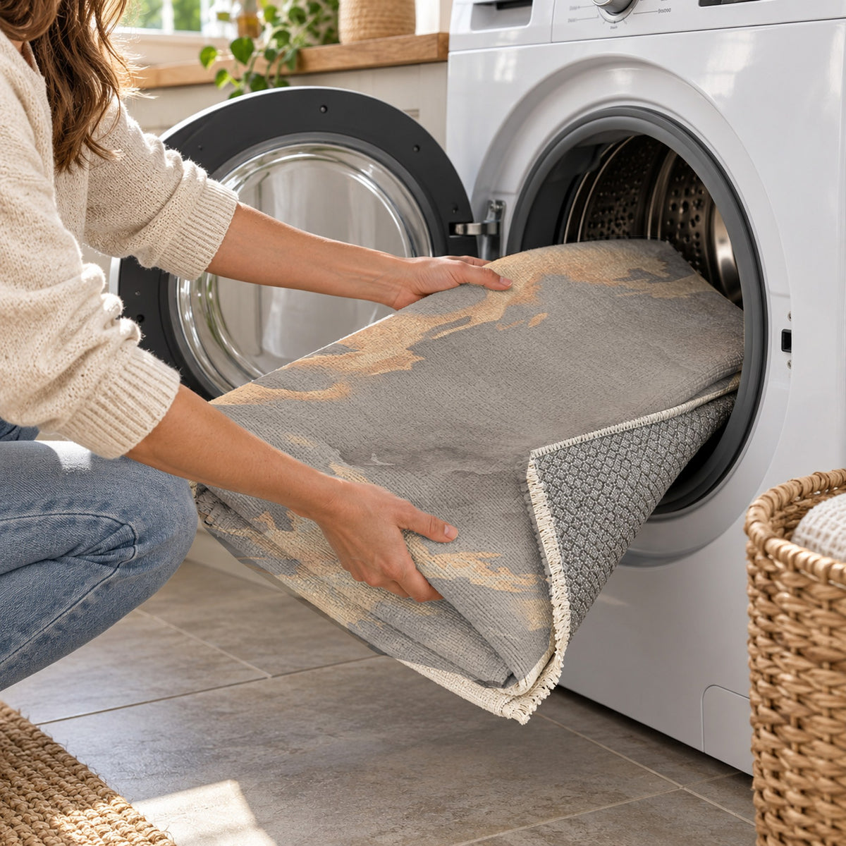 Flowing Mineral Rust Stone Abstract Washable Rug — washing machine