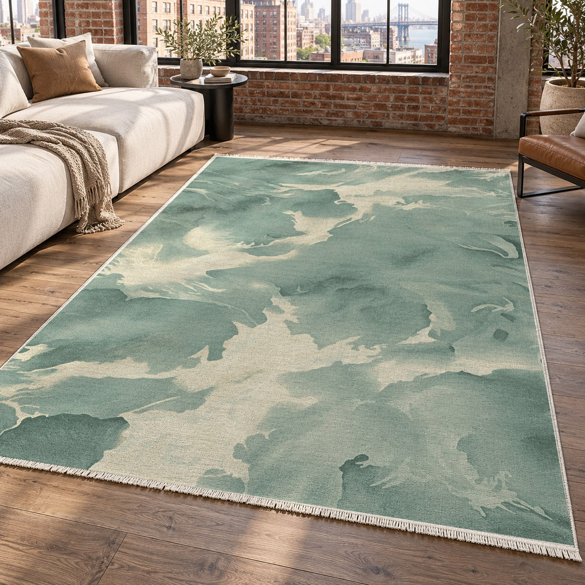 Flowing Mineral Sage Ivory Abstract Washable Rug — new york living