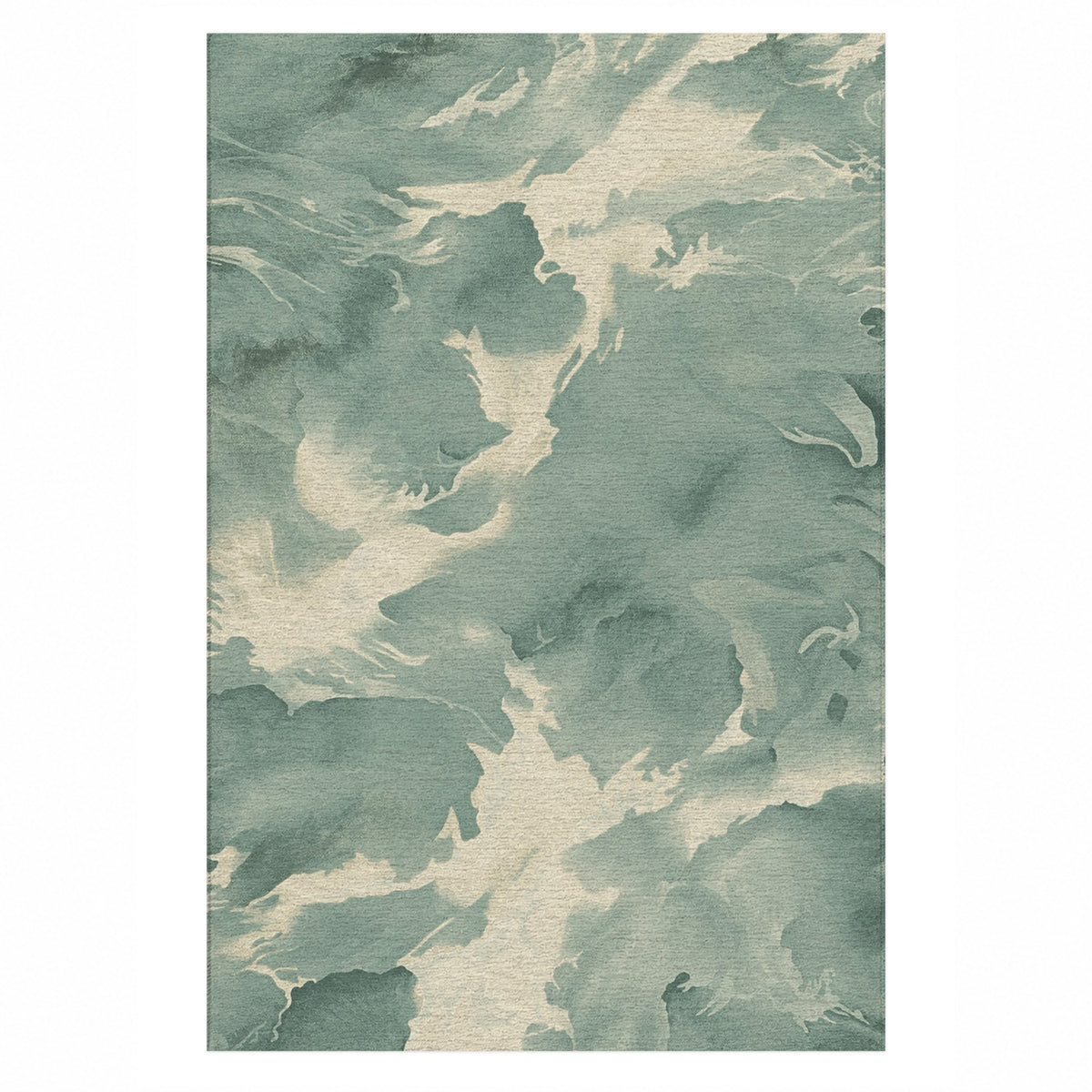 Flowing Mineral Sage Ivory Abstract Washable Rug — top view