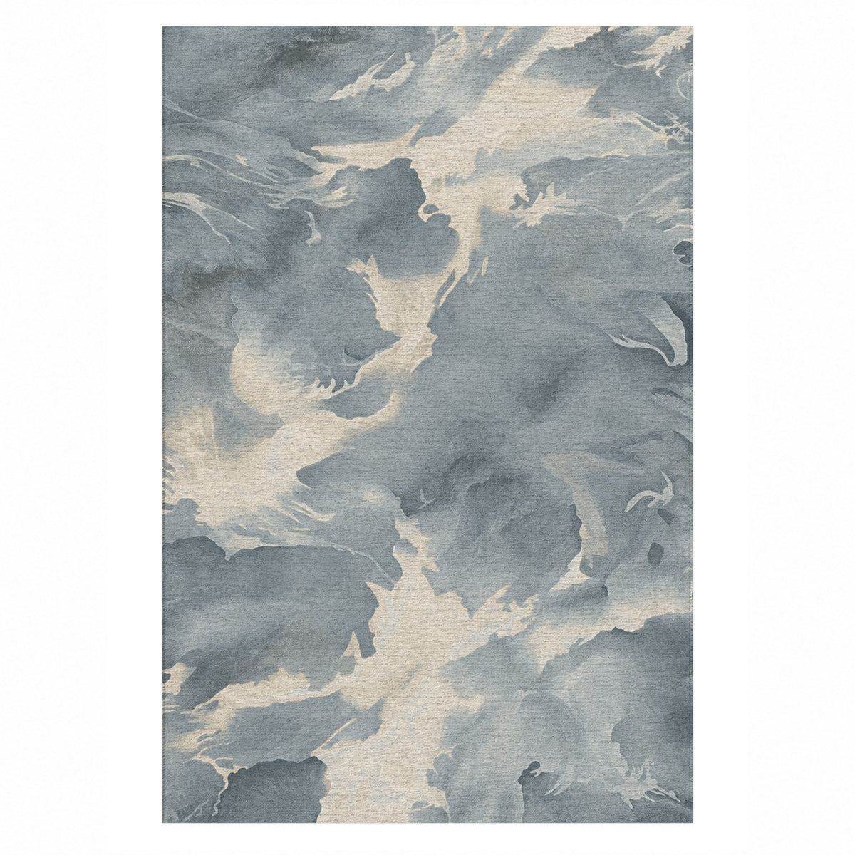 Flowing Mineral Slate Silver Abstract Washable Rug — top view