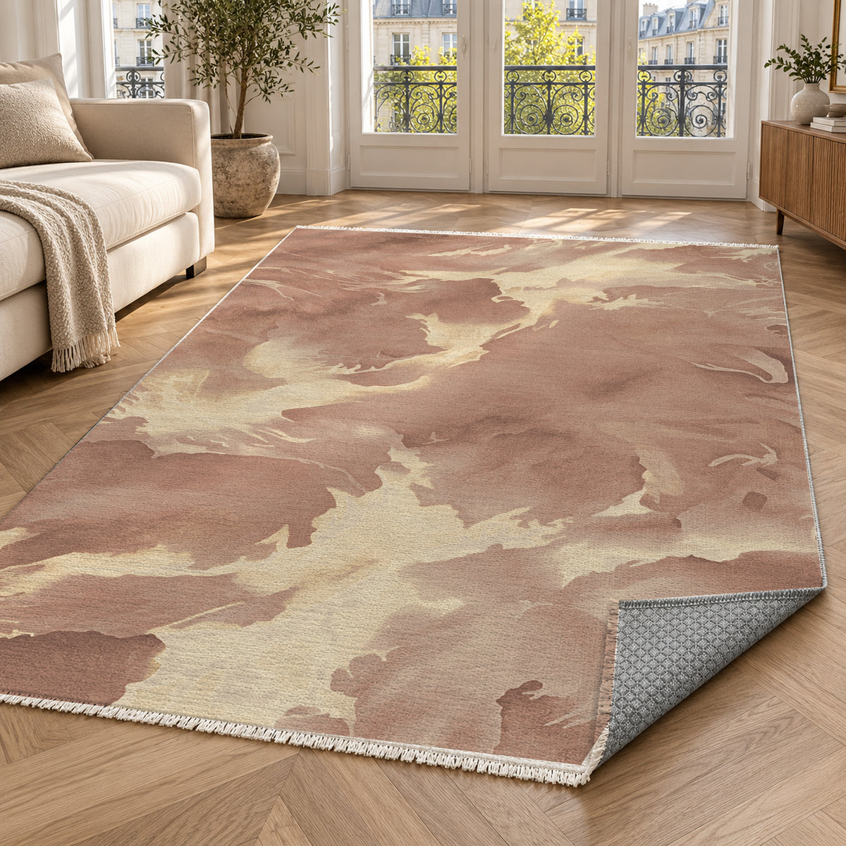 Flowing Mineral Terracotta Sand Abstract Washable Rug — paris living