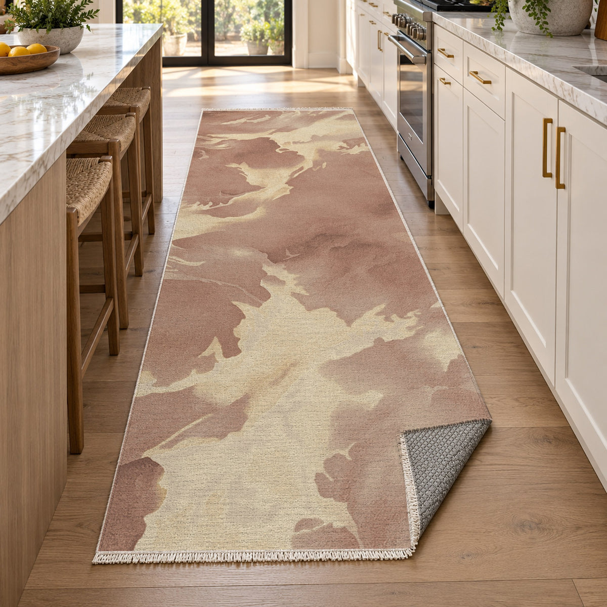 Flowing Mineral Terracotta Sand Abstract Washable Rug — new york kitchen runner