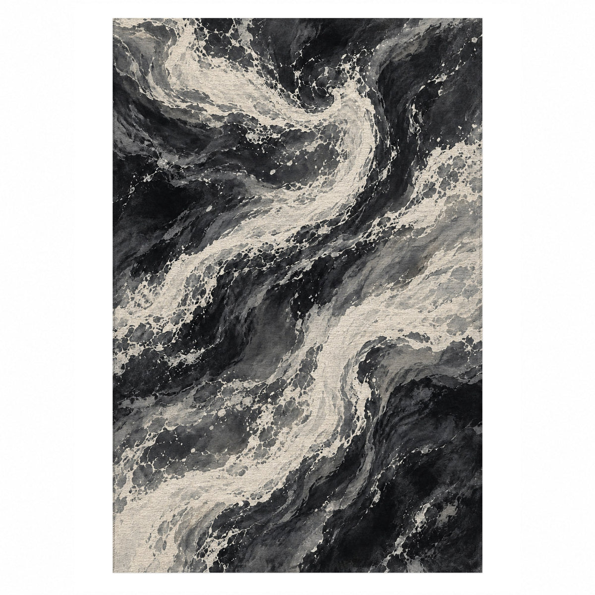 Foam Trails Charcoal Abstract Washable Rug — top view