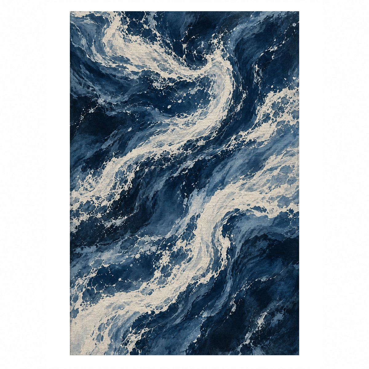 Foam Trails Indigo Abstract Washable Rug — top view