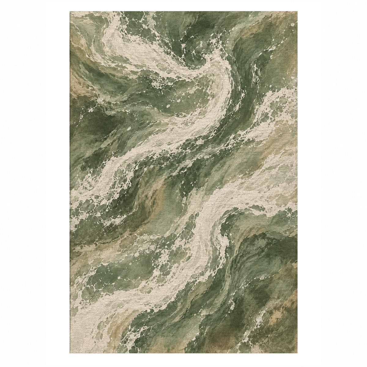 Foam Trails Sage Abstract Washable Rug — top view