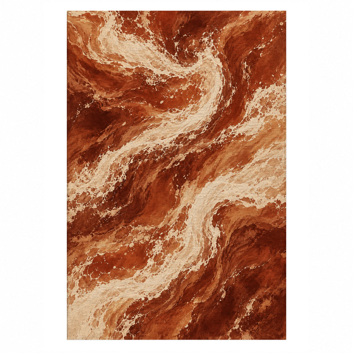 Foam Trails Terracotta Abstract Washable Rug — top view