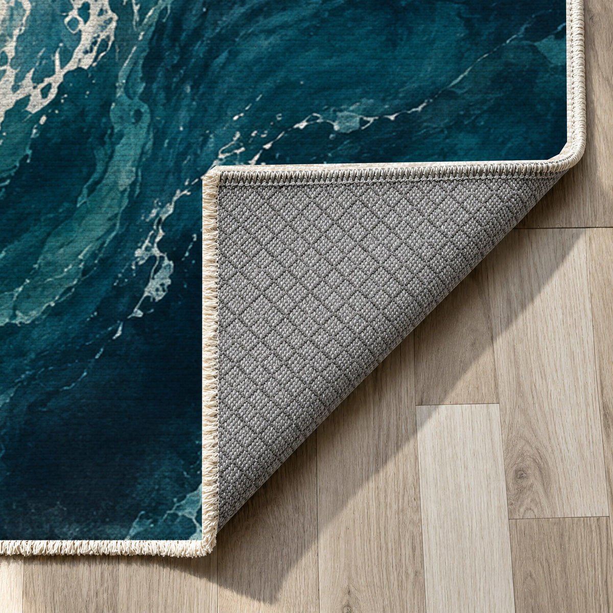 Foam Trails Abstract Washable Rug — backing close up