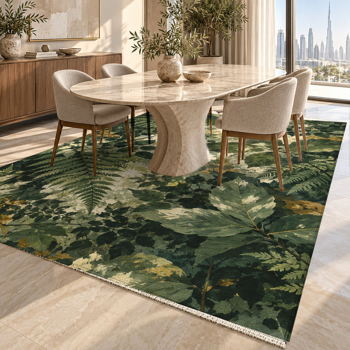Forest Canopy Abstract Washable Rug — dubai dining