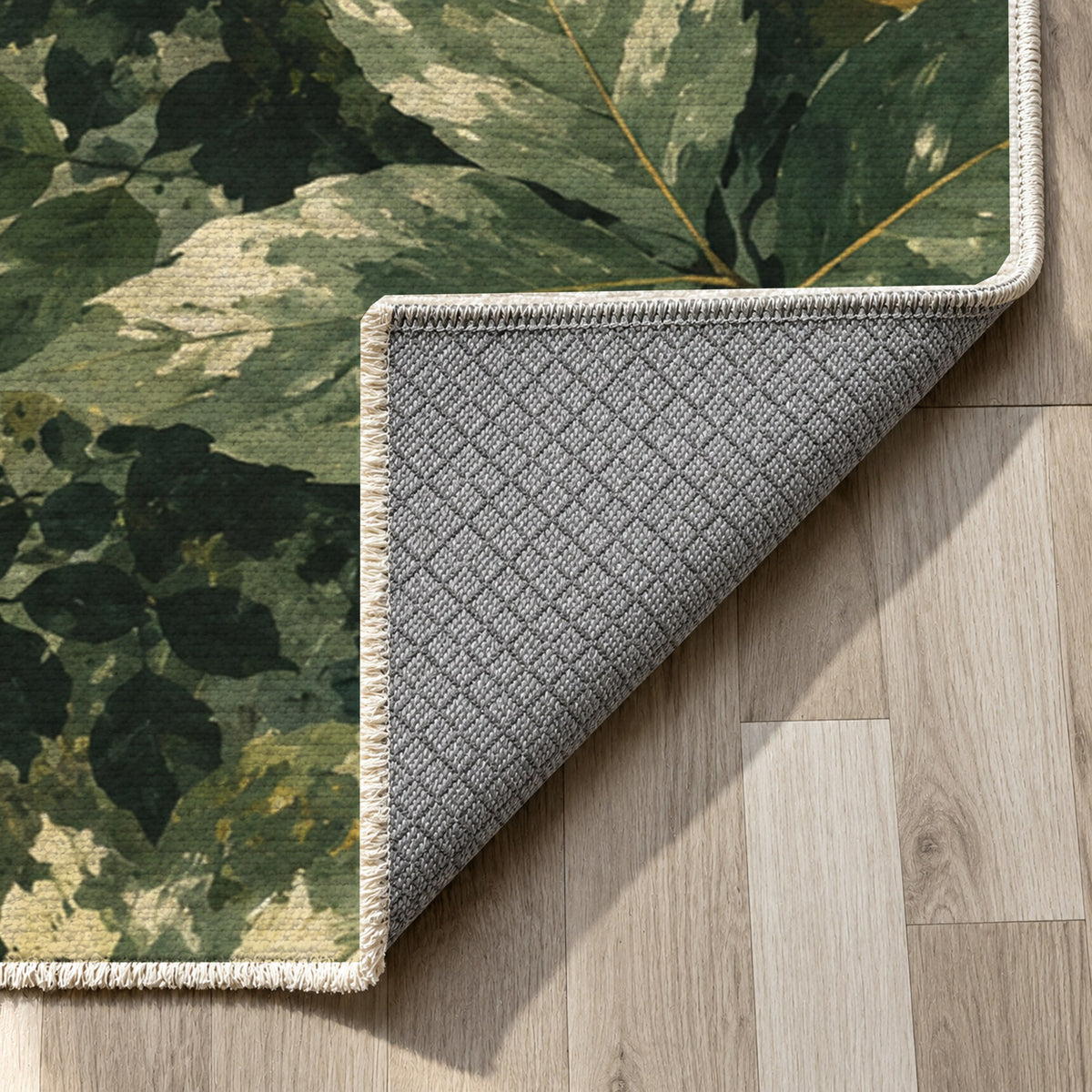 Forest Canopy Abstract Washable Rug — backing close up