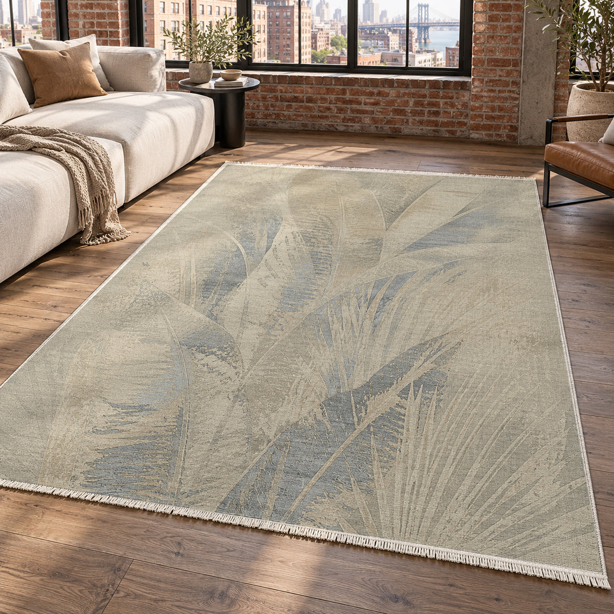 Frond Stone Abstract Washable Rug — new york living