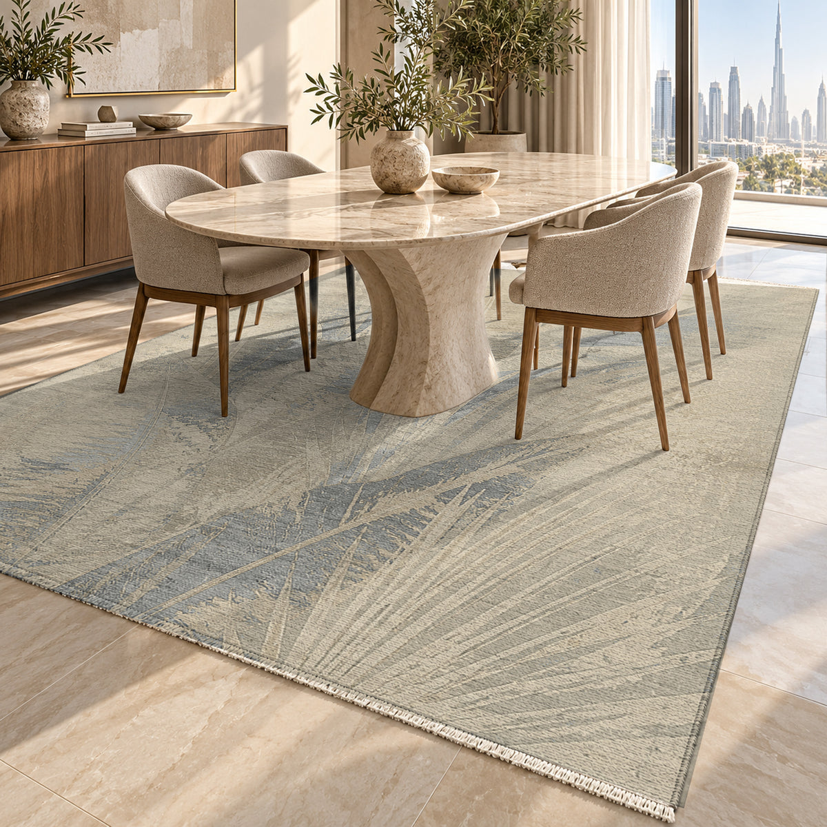 Frond Stone Abstract Washable Rug — dubai dining