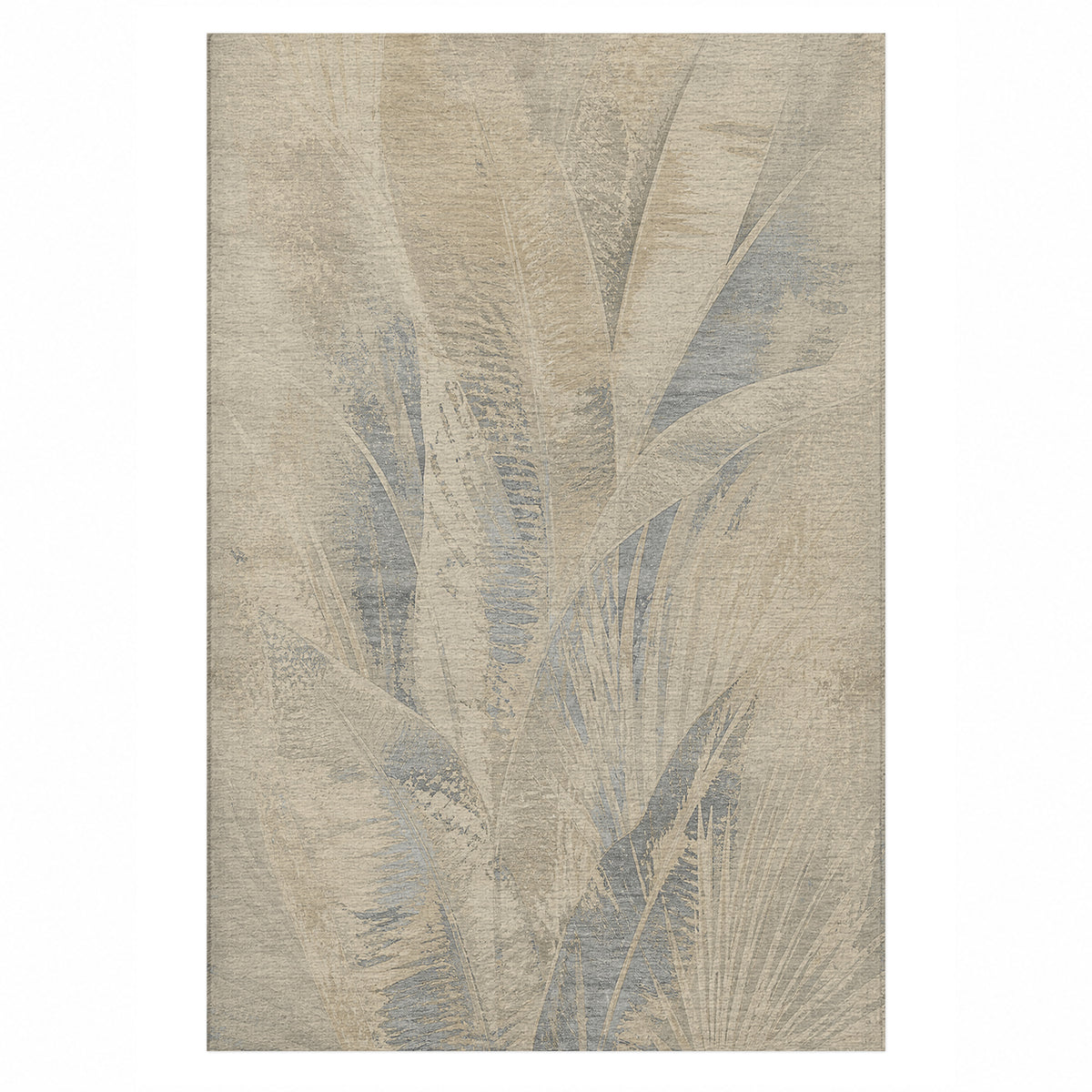 Frond Stone Abstract Washable Rug — top view