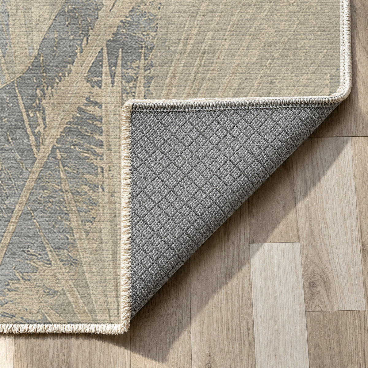 Frond Stone Abstract Washable Rug — backing close up