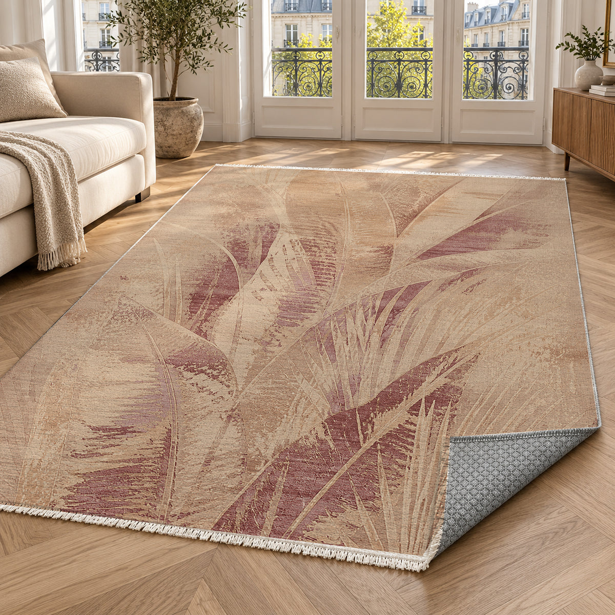 Frond Terracotta Abstract Washable Rug — paris living