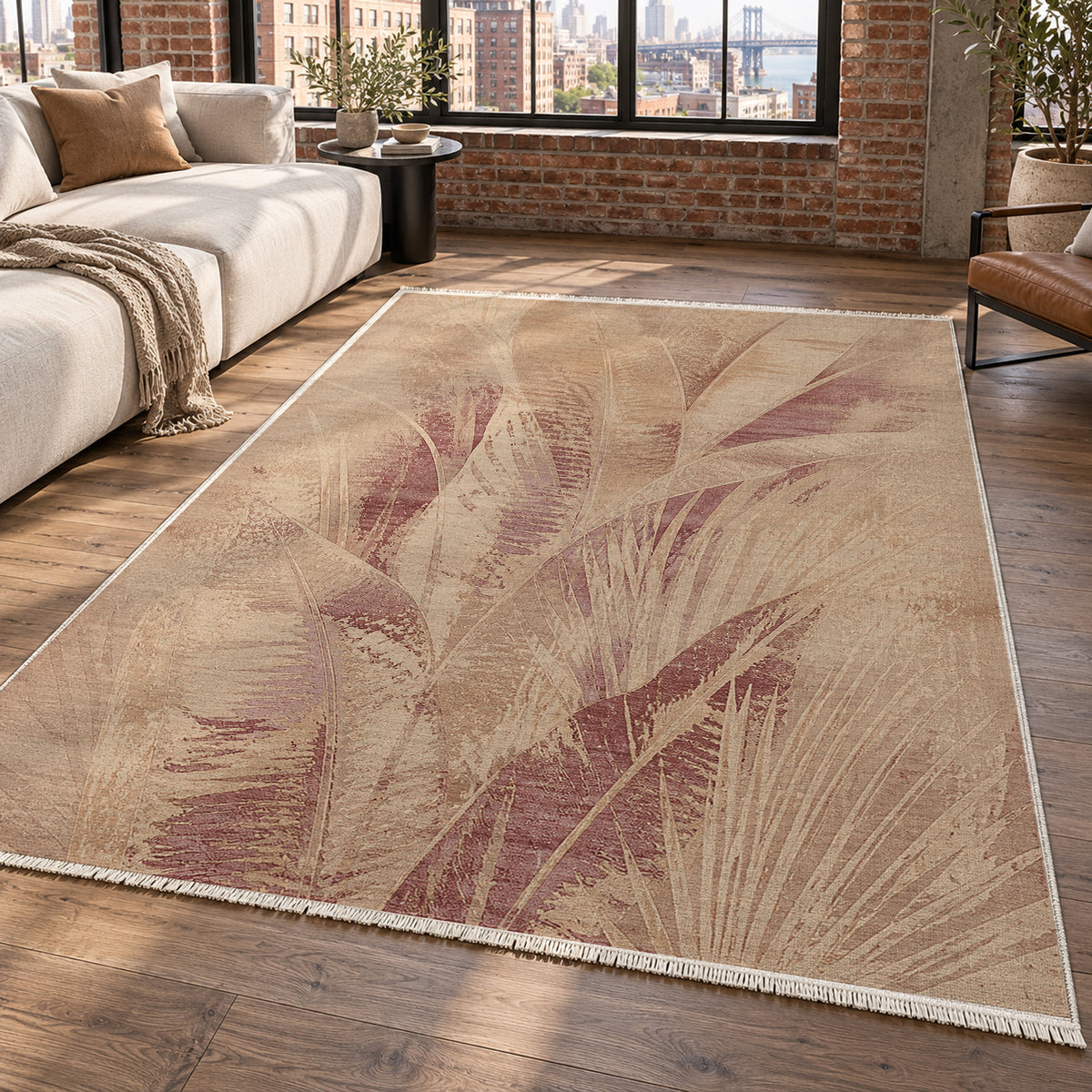 Frond Terracotta Abstract Washable Rug — new york living