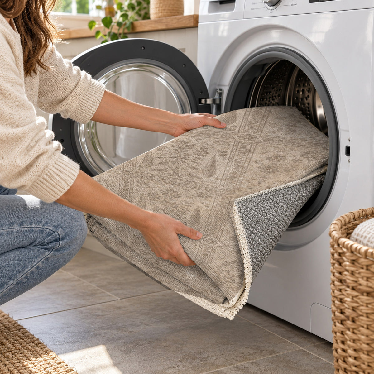 Garden Palimpsest Ivory Taupe Vintage Washable Rug — washing machine