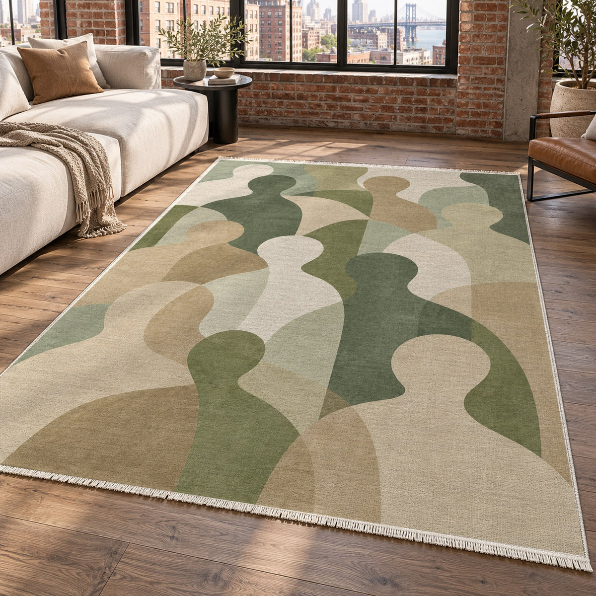 Gathering Shapes Sage Abstract Washable Rug — new york living