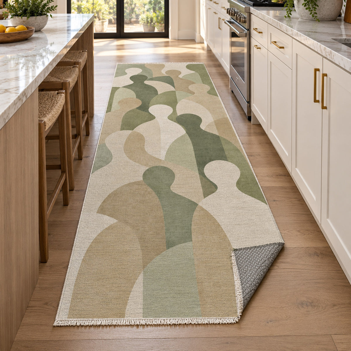 Gathering Shapes Sage Abstract Washable Rug — new york kitchen runner