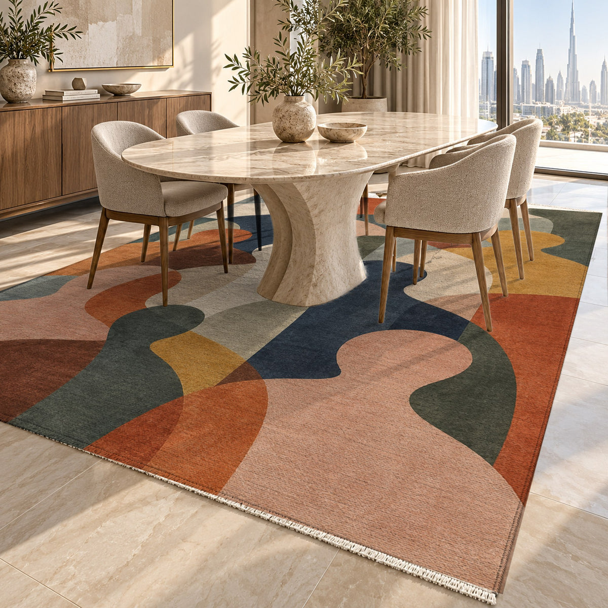 Gathering Shapes Abstract Washable Rug — dubai dining