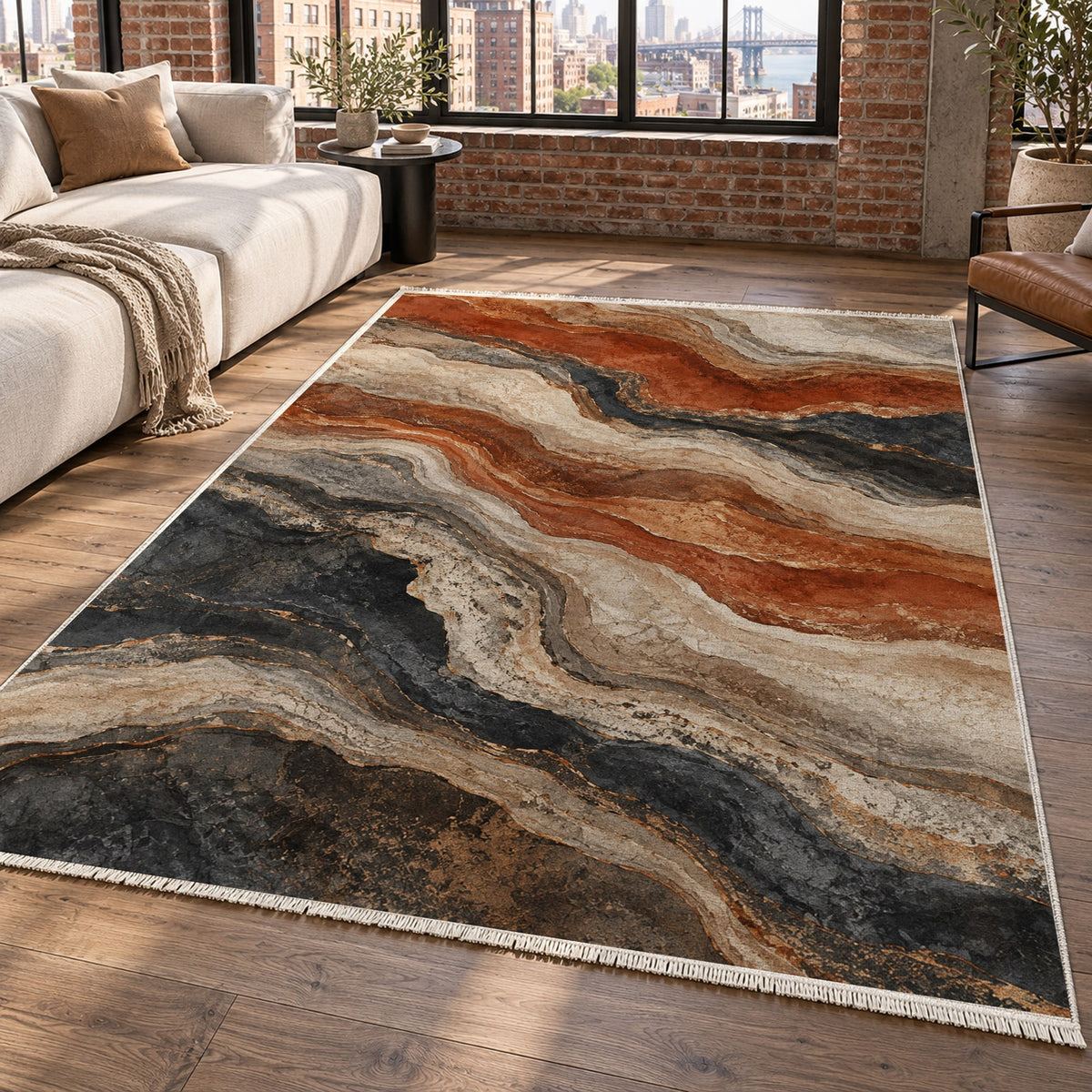 Geological Layers II Abstract Washable Rug — new york living