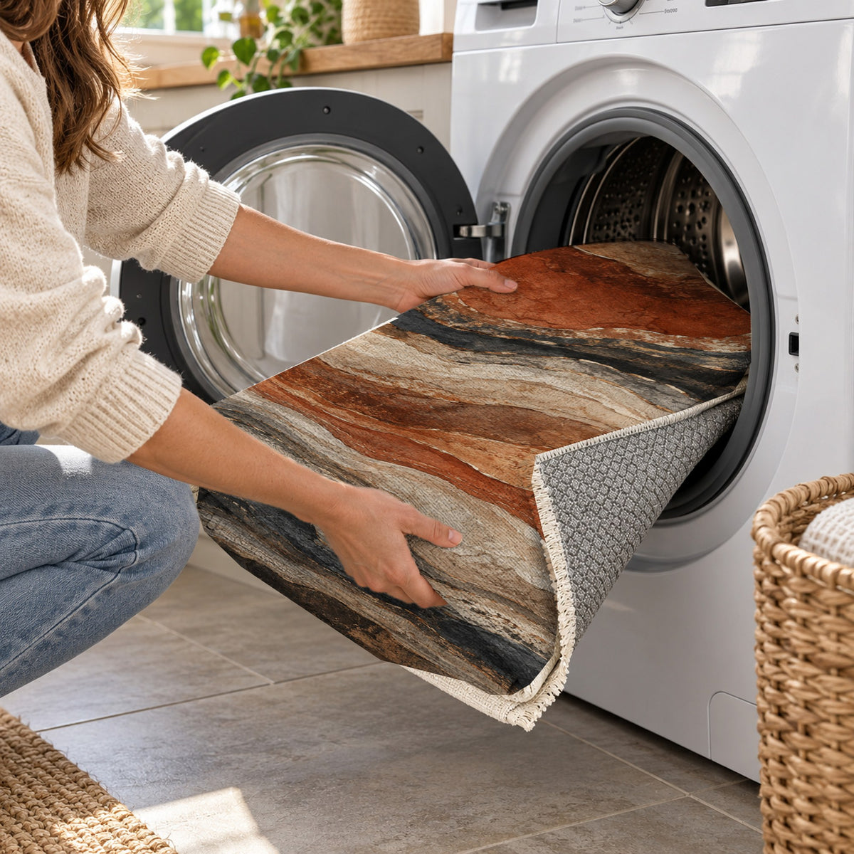 Geological Layers II Abstract Washable Rug — washing machine