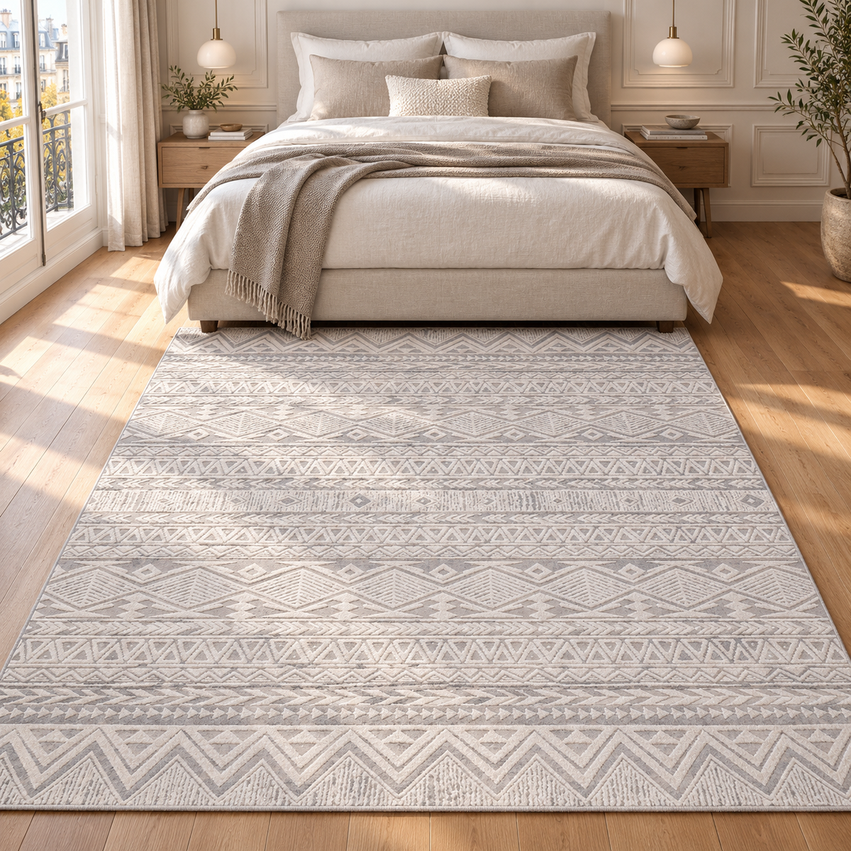 Germanica Vavien 1370 — vavien 1370 ivory grey geometric bedroom rug 16