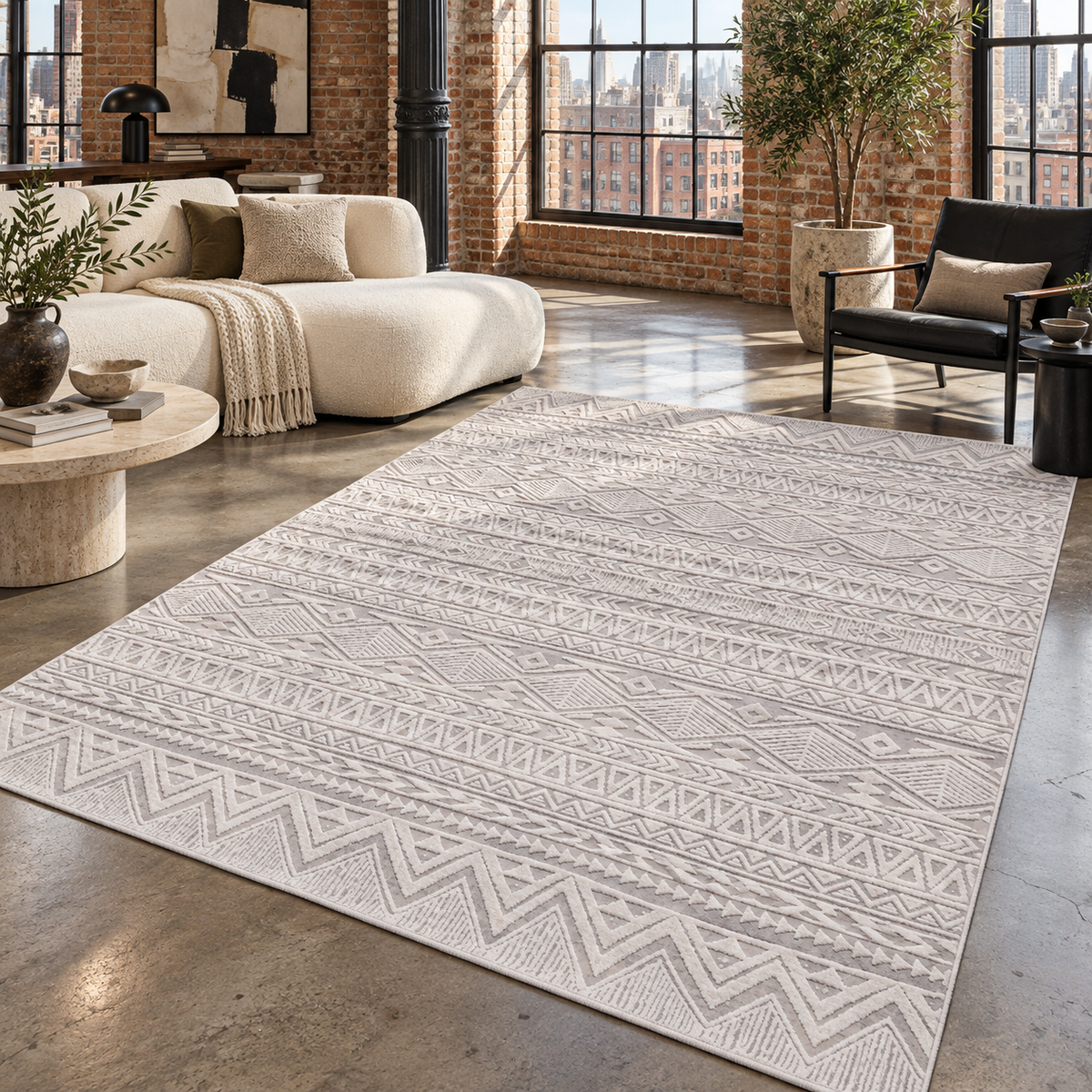 Germanica Vavien 1370 — vavien 1370 ivory grey geometric large area rug living room 11