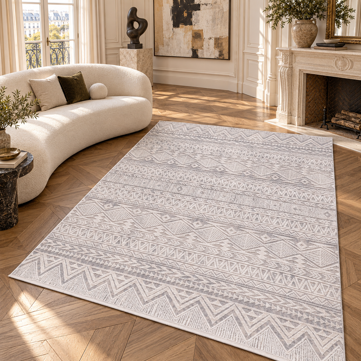 Germanica Vavien 1370 — vavien 1370 ivory grey geometric living room rug 01