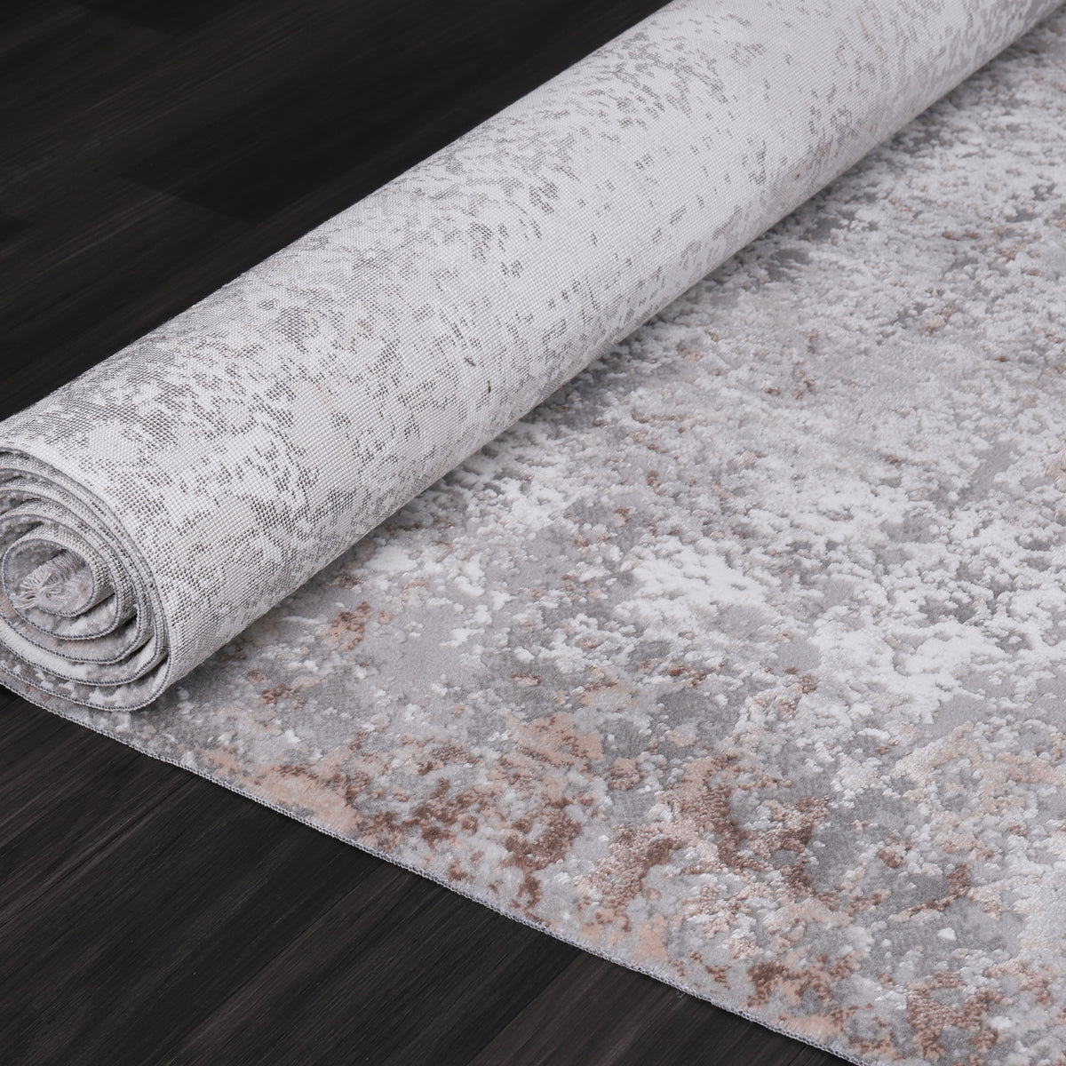 Germanica Vavien 1383 — vavien 1483 grey terracotta distressed abstract rolled rug 24