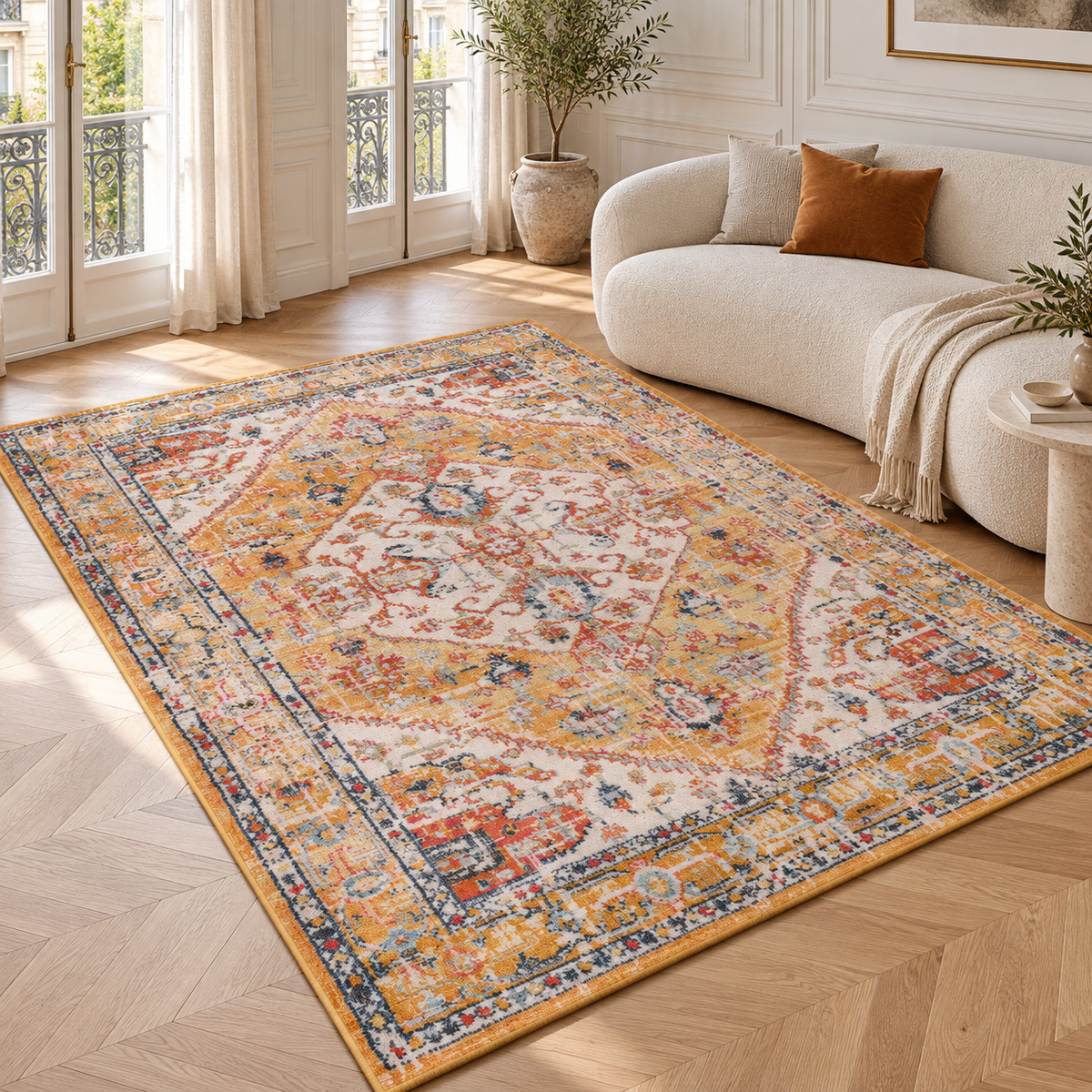 Germanica Vintage 7656 — vintage 7656 saffron orange medallion living room rug 01