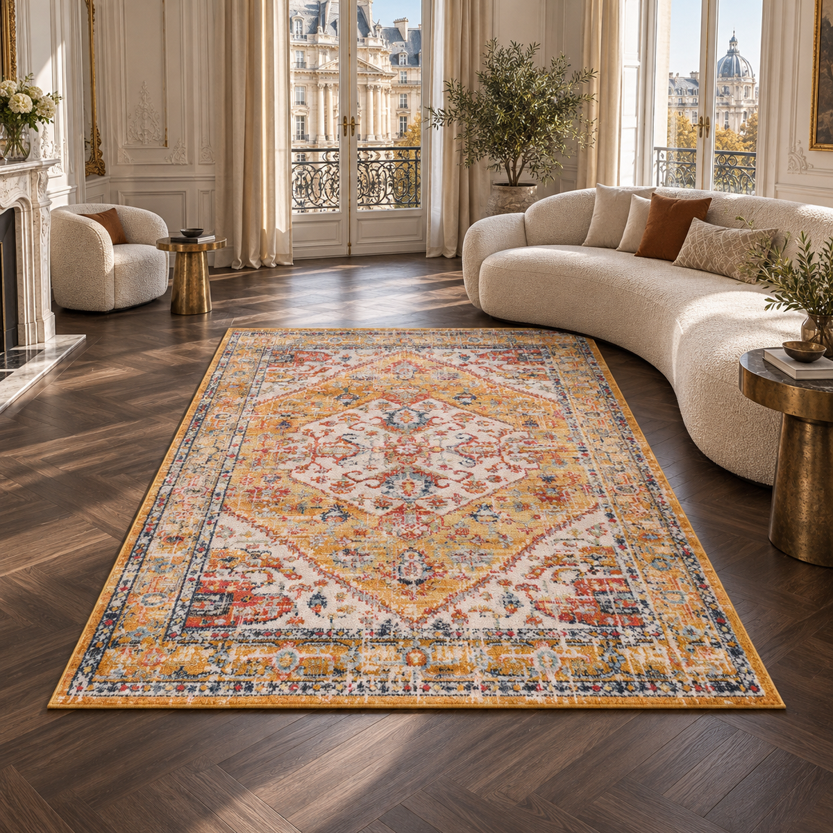 Germanica Vintage 7656 — vintage 7656 saffron orange medallion living room rug 02