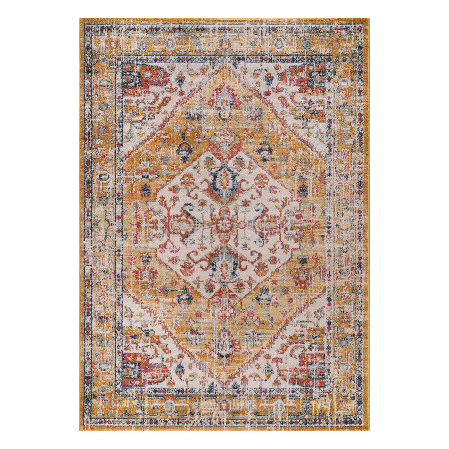 Helios Saffron Ivory Medallion Vintage Rug