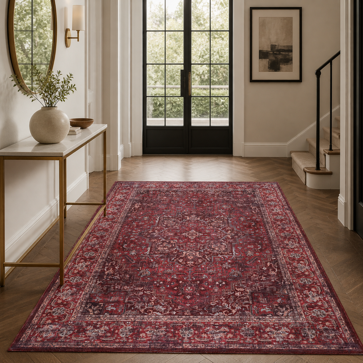 Germanica Washable 1310 — washable 1310 burgundy red traditional hallway entrance rug 16