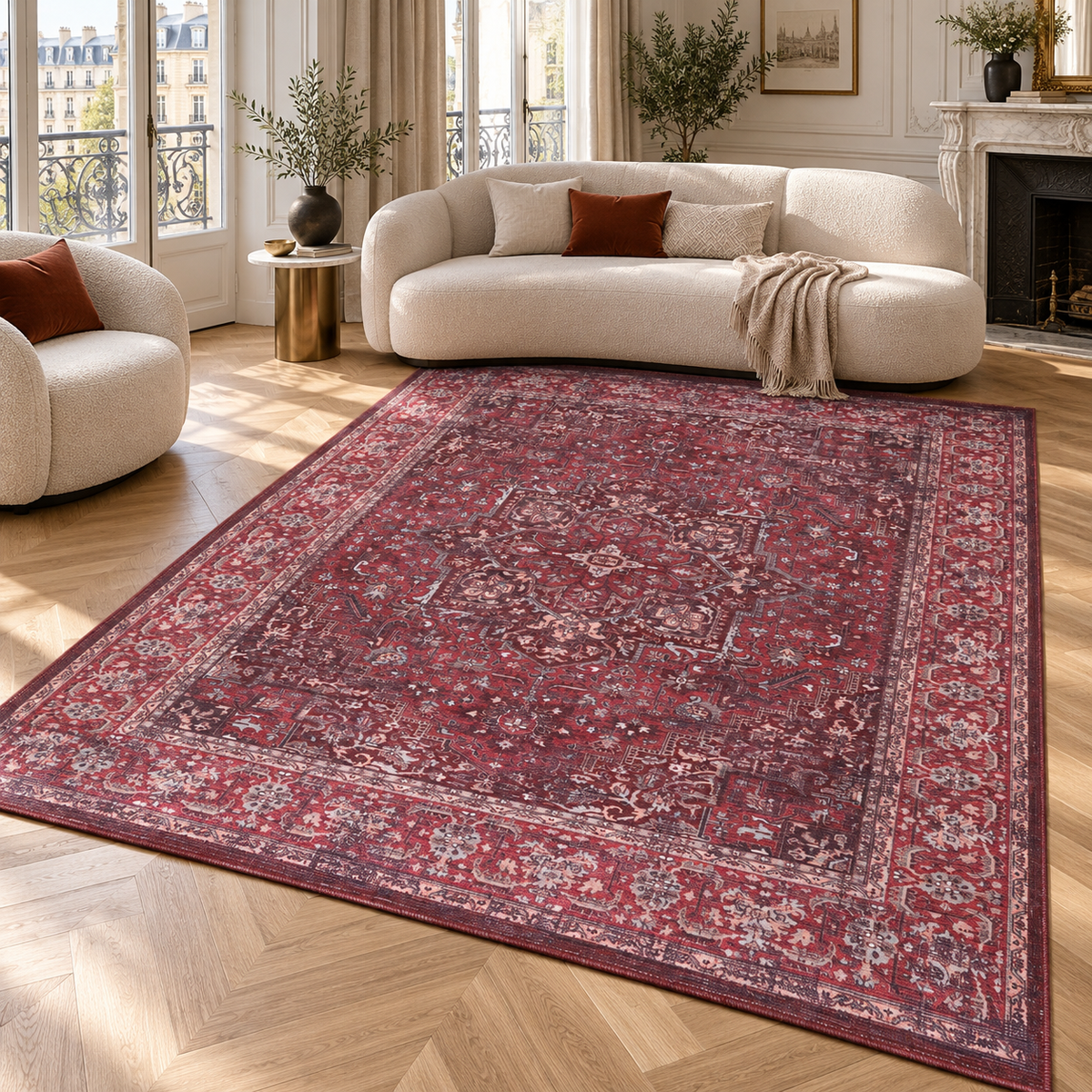 Germanica Washable 1310 — washable 1310 burgundy red traditional parisian living room rug 01