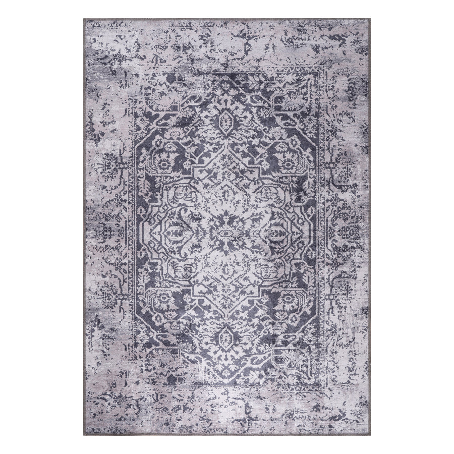 Basalt Charcoal Grey Medallion Washable Rug
