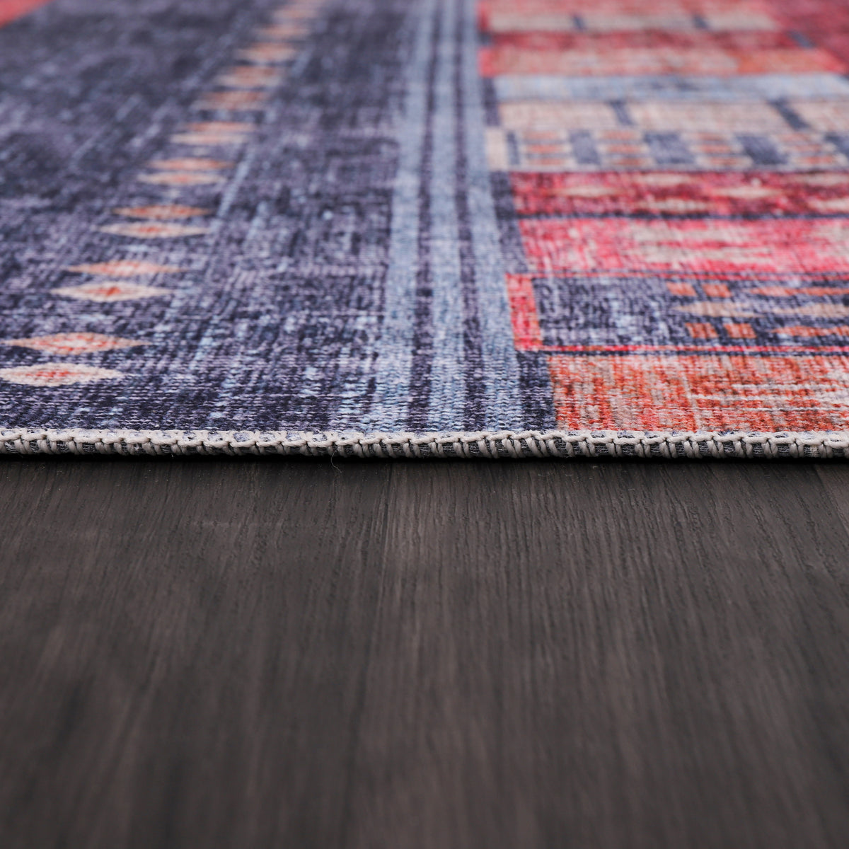 Germanica Washable 1339 — washable 1339 red navy striped tribal pile close up rug 16