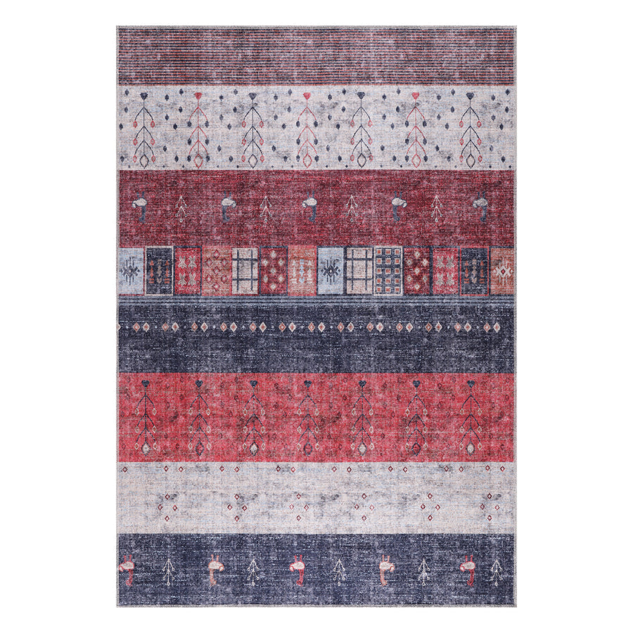 Ceyhan Red Navy Banded Tribal Washable Rug