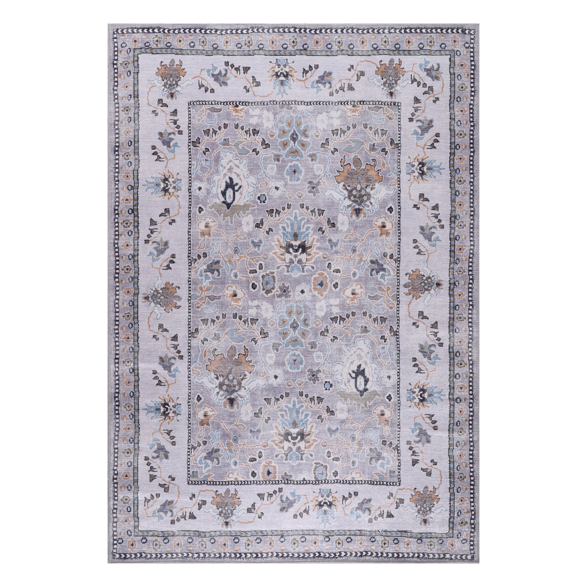 Germanica Washable LD0015 — washable ld0015 grey lilac floral top view rug 14