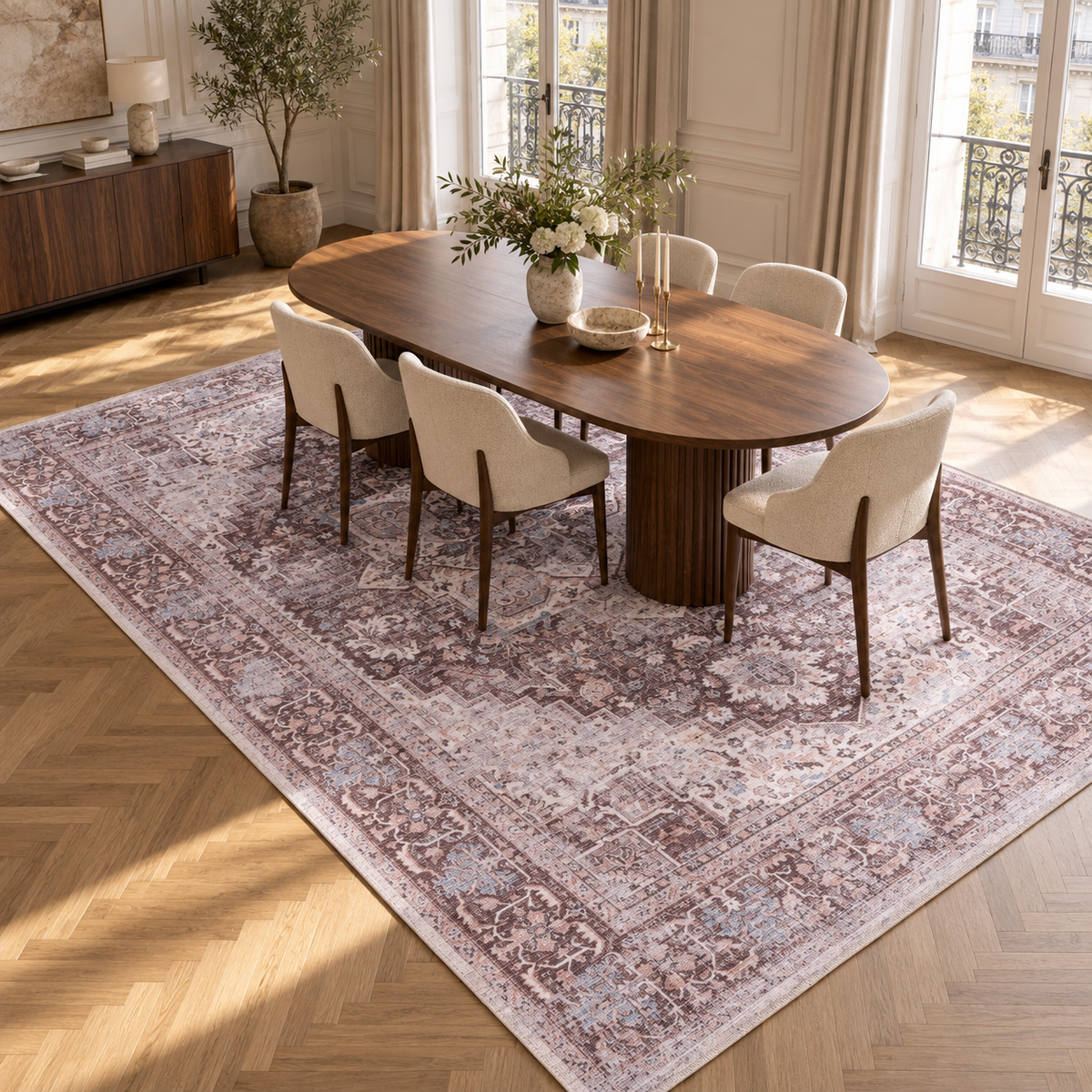 Germanica Washable R2 — washable r2 rose mauve medallion dining room rug 05