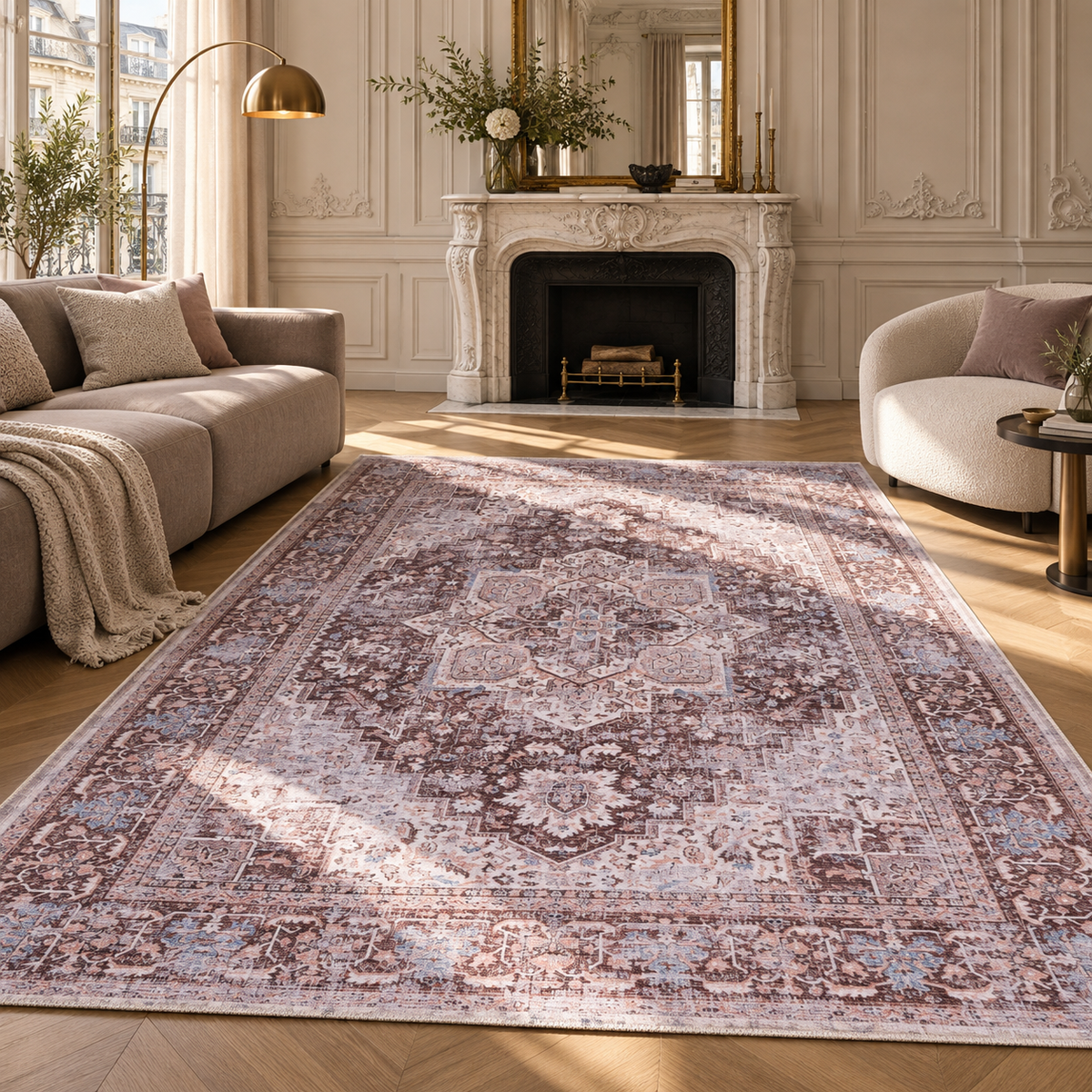 Germanica Washable R2 — washable r2 rose mauve medallion living room rug 03